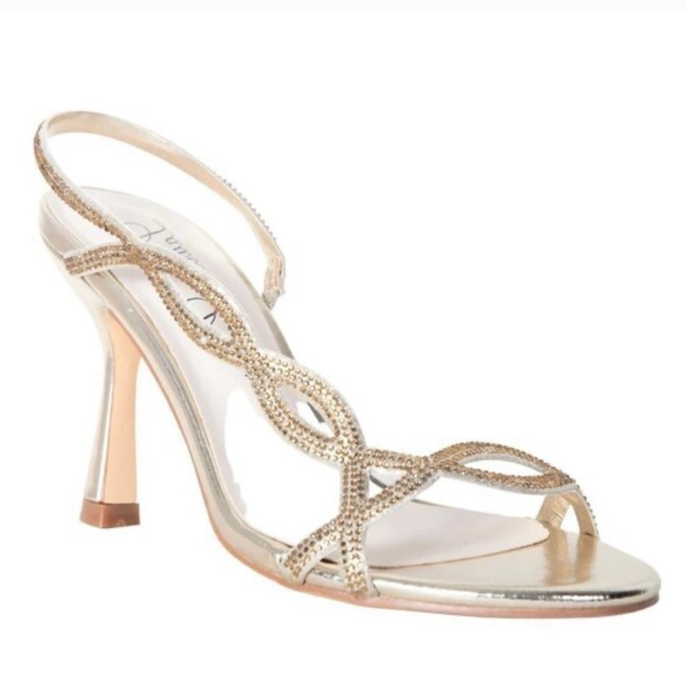 Lauren Lorraine Malaga Rhinestone Slingback Stiletto Sandals GOLD Heels Sz 9.5